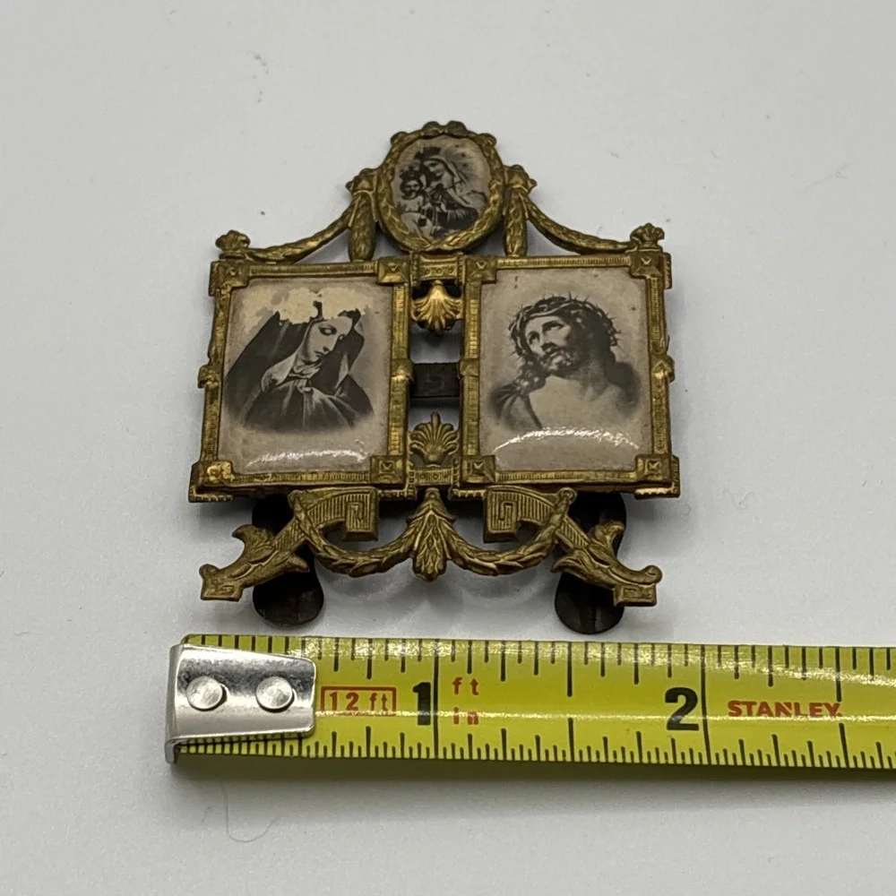 Antique German Gilt Brass Miniature Devotional Alter Frame 2.5